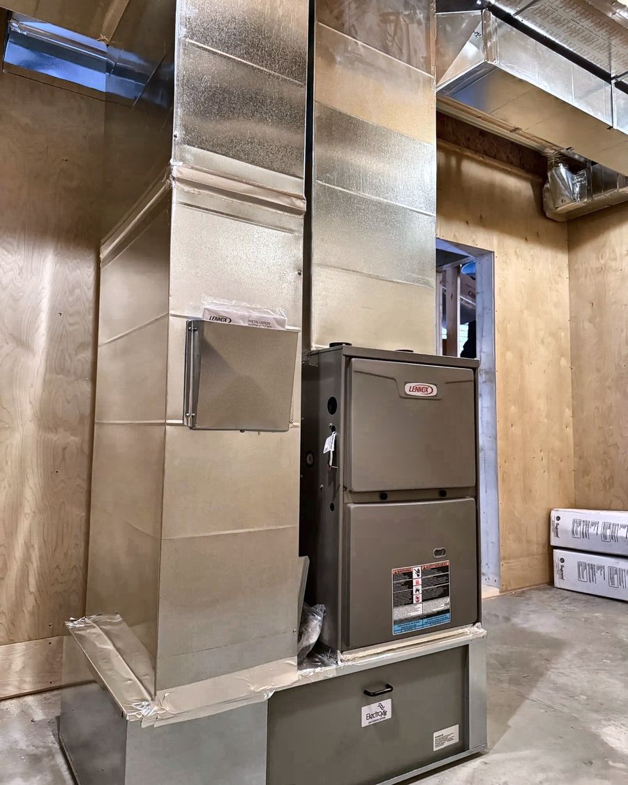 Lennox furnace, filter cabinet and plenum on a finished basement install
